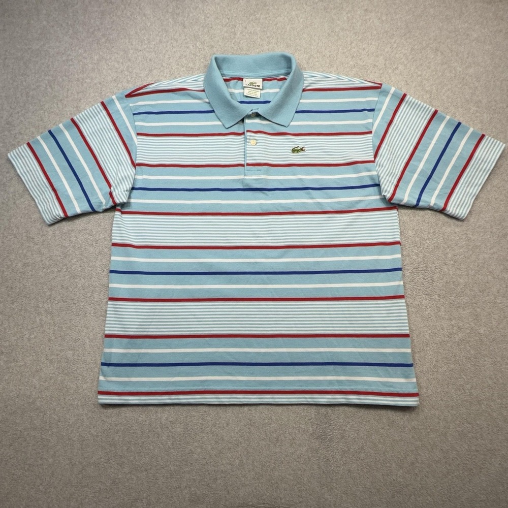 Lacoste Polo Shirt Mens XXL Size 7 Blue Stripe Pique Cotton Croc Logo Knit